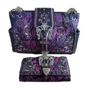 Camouflage Buckle Western Style Purse Women Shoulder Bag  Wallet Purple